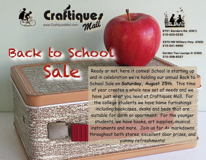 Event Back To School Sale Craftiques Mall San Antonio Vintage 